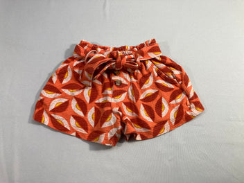Short molleton texturé orange motifs ceinture