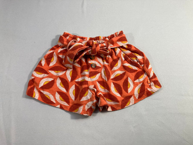 Short molleton texturé orange motifs ceinture, moins cher chez Petit Kiwi