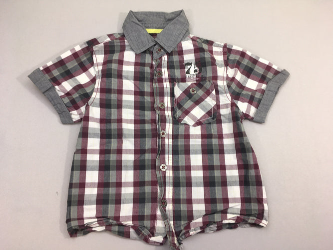 Chemise m.c à carreaux blanc mauve gris, moins cher chez Petit Kiwi