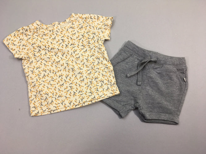 T-shirt m.c blanc fleurs jaune + short molleton revers, moins cher chez Petit Kiwi
