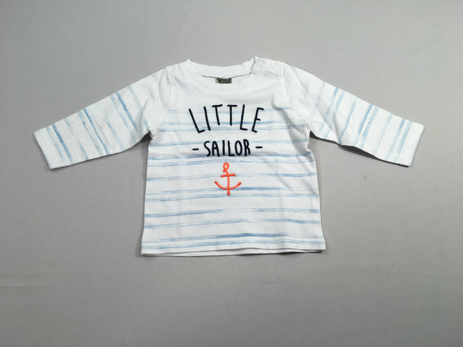 T-shirt m.l blanc rayé bleu Little, moins cher chez Petit Kiwi