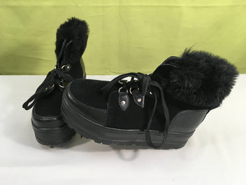 Chaussures à semelles compensées noir fausse fourrure, Gaia Shoes