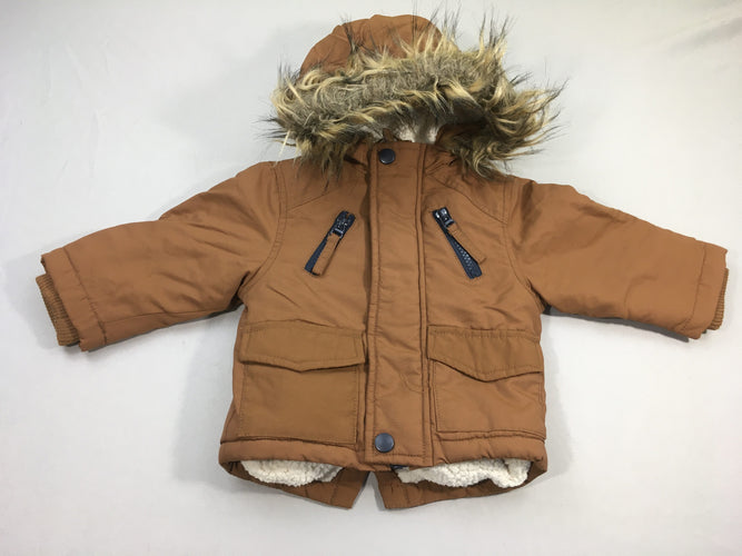 Manteau à capuche fausse fourrure brun doublé mouton, moins cher chez Petit Kiwi