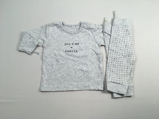 T-shirt m.l + Pantalon jersey gris chiné family, moins cher chez Petit Kiwi