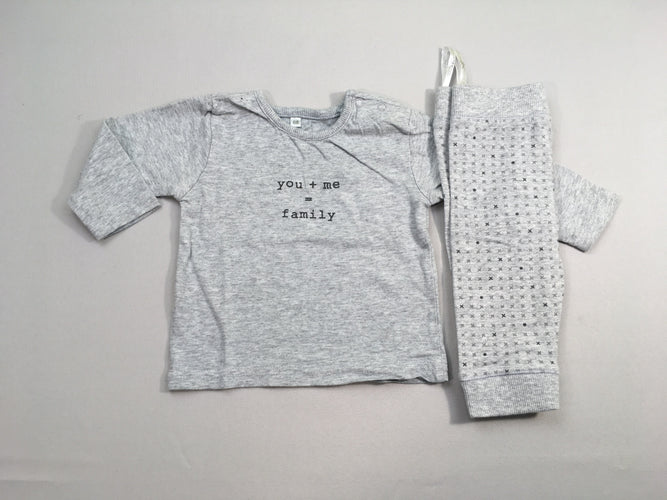 T-shirt m.l + Pantalon jersey gris chiné family, moins cher chez Petit Kiwi