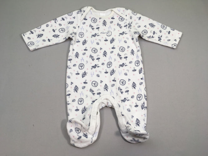 Pyjama velours blanc champignons, moins cher chez Petit Kiwi