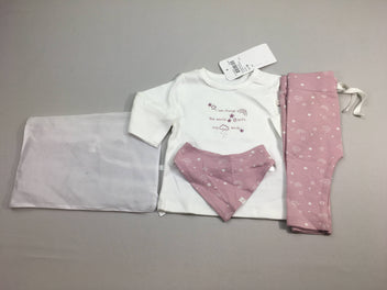 NEUF T-shirt m.l blanc nuage + Legging vieux rose, coton bio dans sachet, Staccato