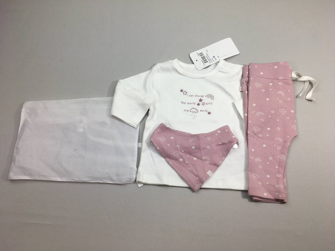 NEUF T-shirt m.l blanc nuage + Legging vieux rose, coton bio dans sachet, Staccato, moins cher chez Petit Kiwi