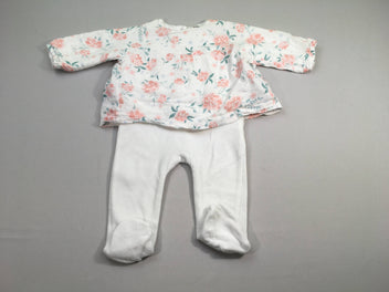 Pyjama velours/coton blanc fleurs effet superposé