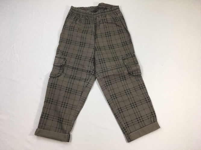 Pantalon brun à carreaux à revers poches latérales, moins cher chez Petit Kiwi