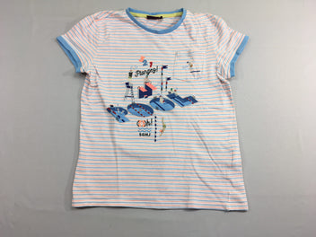 T-shirt m.c blanc rayé bleu/orangepiscine poche