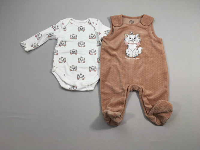 Pyjama velours s.m vieux rose + Body m.l blanc Marie Aristochat, moins cher chez Petit Kiwi