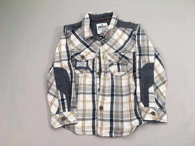 Chemise m.l carreaux blanc/bleu/beige, moins cher chez Petit Kiwi