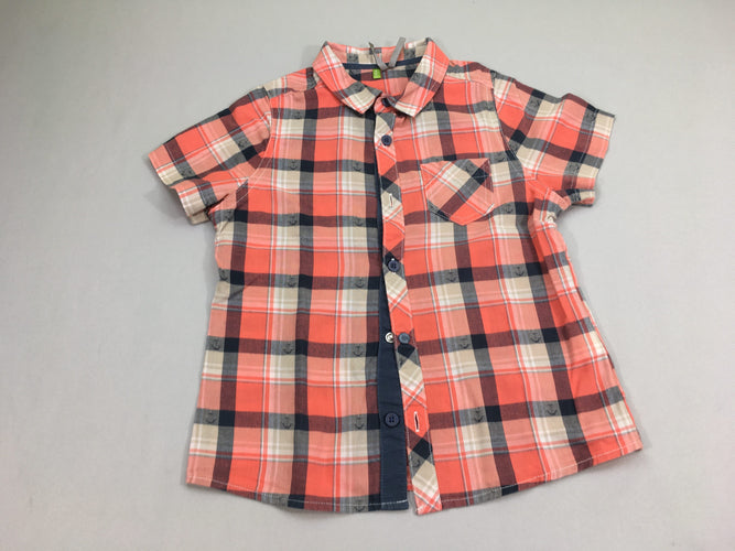 Chemise m.c carreaux corail/bleu/beige encres, moins cher chez Petit Kiwi