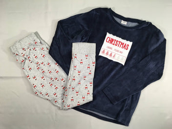 Pyjama 2pcs velours bas jersey bleu/gris chiné Noël