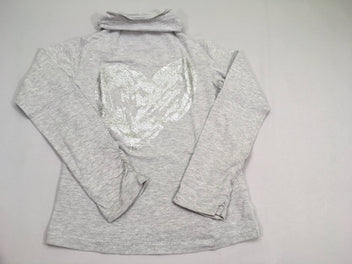 T-shirt m.l col roulé gris chiné coeur argenté