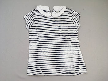 T-shirt m.c blanc rayé bleu marine col