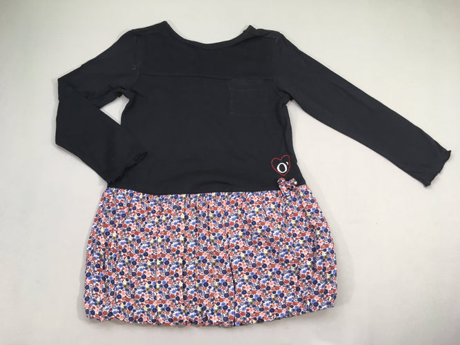 Robe boule m.c bi matière jersey bleu marine, bas fleuri, moins cher chez Petit Kiwi