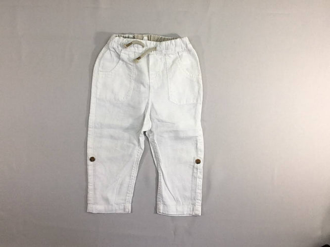 Pantalon retroussable blanc 55% lin, moins cher chez Petit Kiwi
