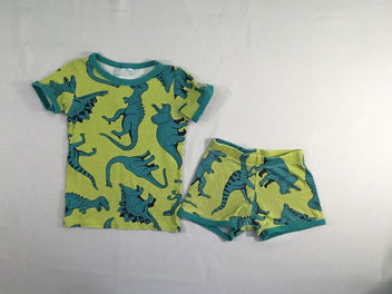 Pyjashort 2pc jersey vert dinosaures