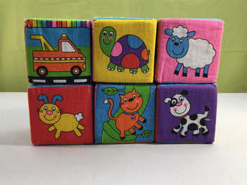 Lot de 6 cubes textile mutlicolores animaux
