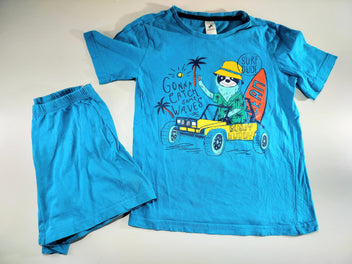 Pyjama 2pcs jersey  T-shirt m.c bleu, paresseux en voiture  + Short bleu