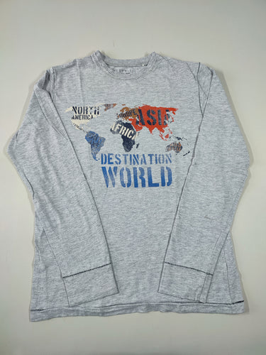 T-shirt m.l gris clair flammé "Destination World", moins cher chez Petit Kiwi