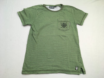 T-shirt m.c vert rayé vert poche croix