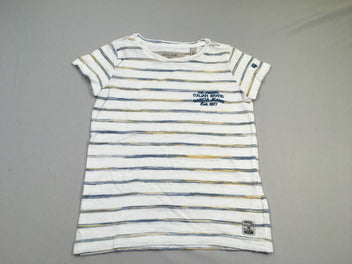 T-shirt m.c blanc rayé bleu-jaune- retour trous