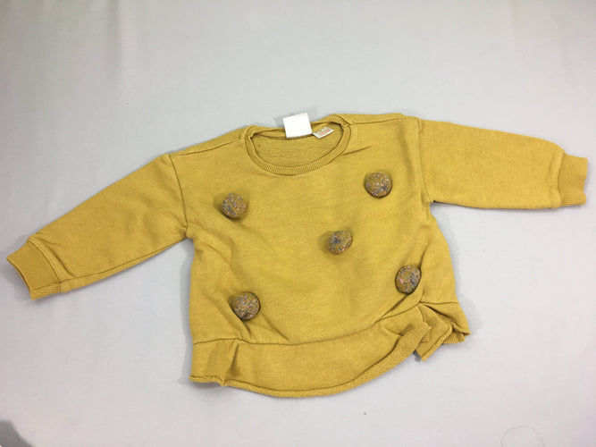 Sweat jaune moutarde pompons feutrés, moins cher chez Petit Kiwi