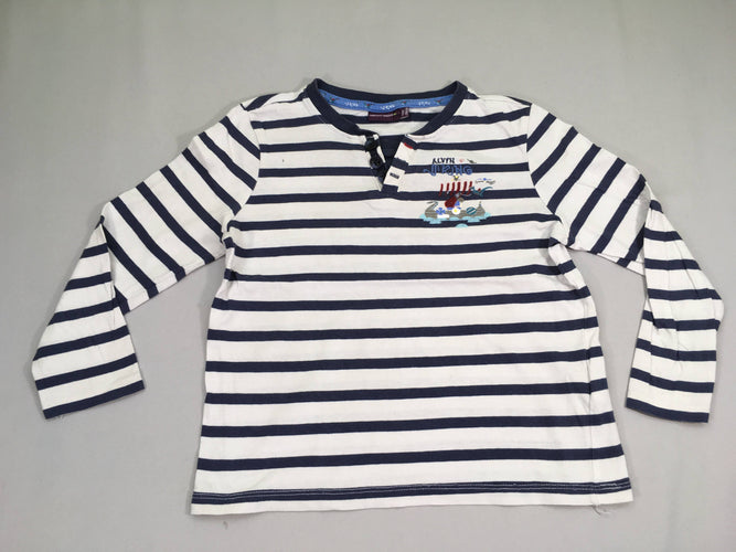 T-shirt m.l blanc rayé bleu viking boutons, moins cher chez Petit Kiwi