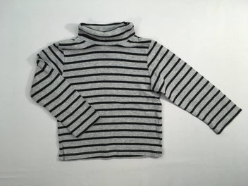 T-shirt m.l col roulé gris rayé noir