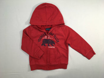 Sweat zippé à capuche rouge ours