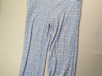 Pantalon fluide bleu texturé fleurs