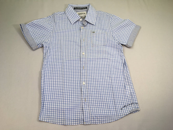 Chemise m.c blanche carreaux bleu clair, moins cher chez Petit Kiwi