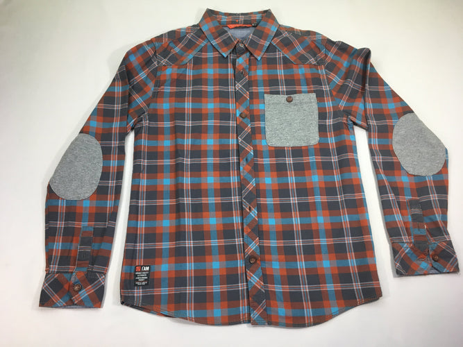 Chemise m.l carreaux brun/bleu poche jersey, moins cher chez Petit Kiwi