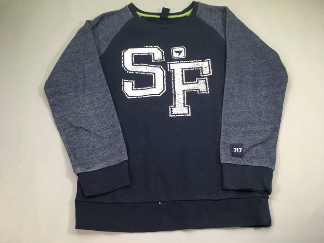 Sweat bleu foncé chiné SF, légèrement bouloché, moins cher chez Petit Kiwi