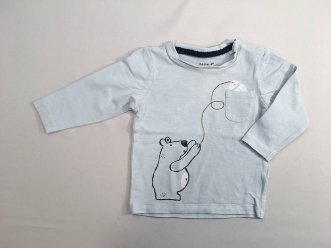 T-shirt m.l bleu clir flammé poche ours, moins cher chez Petit Kiwi