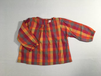 Blouse ml à carreaux orange-rouge-jaune