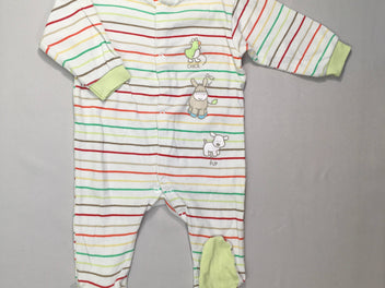 Pyjama jersey blanc rayé couleur animaux