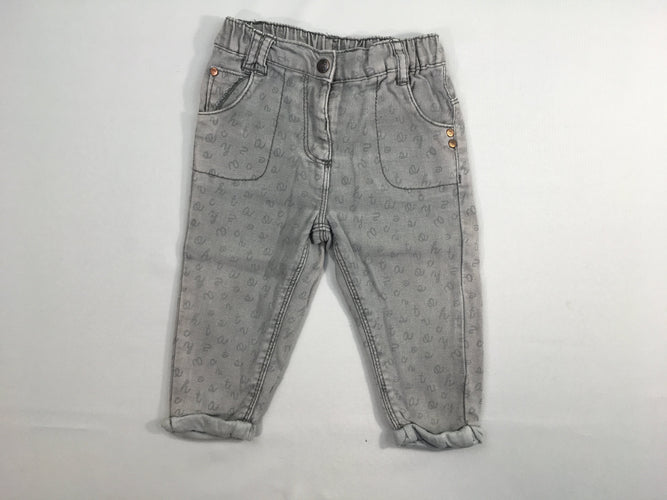 Jeans gris à revers motifs lettres, moins cher chez Petit Kiwi
