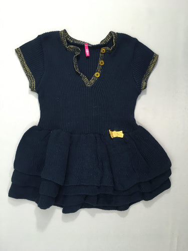 Robe pull m.c bleu marine bord jaune irisé, moins cher chez Petit Kiwi