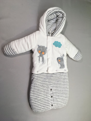 3en1 Combi nid d'ange veste, velours blanc/gris ouatinée, moins cher chez Petit Kiwi