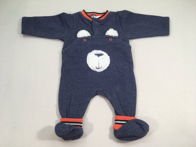 Pyjama molleton bleu foncé ours effet chaussons, un peu bouloché, moins cher chez Petit Kiwi