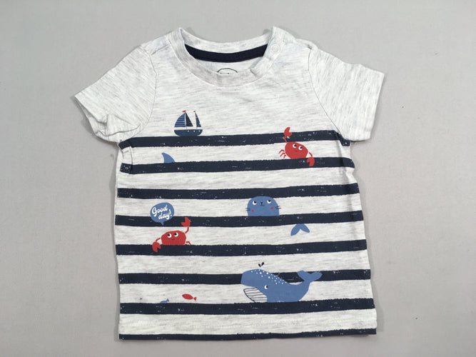 T-shirt m.c gris chiné rayé bleu marine mer, moins cher chez Petit Kiwi