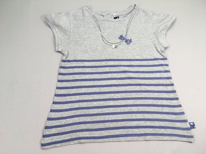 T-shirt m.c gris chiné rayé bleu strass collier, moins cher chez Petit Kiwi