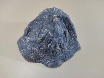 Chapeau  bleu chiné , dinosaures blancs doublé jersey 48-49cm