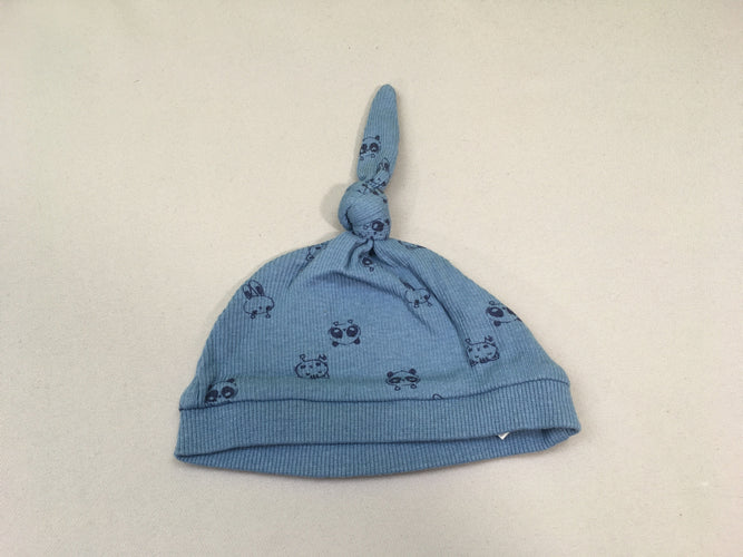 Bonnet jersey côtelé bleu animaux noué, moins cher chez Petit Kiwi