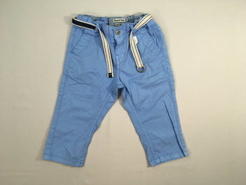 Pantalon léger bleu + Ceinture textile blanche rayé bleu