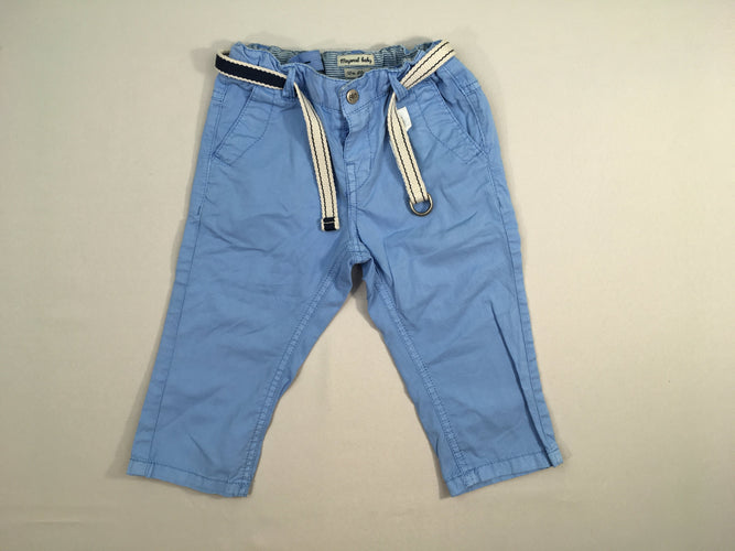 Pantalon léger bleu + Ceinture textile blanche rayé bleu, moins cher chez Petit Kiwi